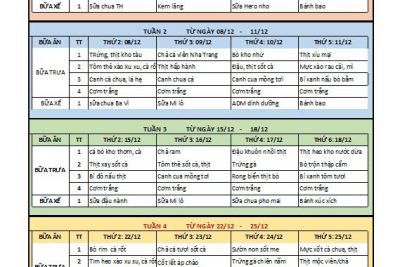 THÔNG BÁO THỰC ĐƠN THÁNG 12/2025