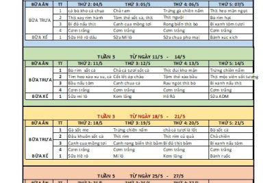 THÔNG BÁO THỰC ĐƠN BÁN TRÚ THÁNG 5 NĂM 2026