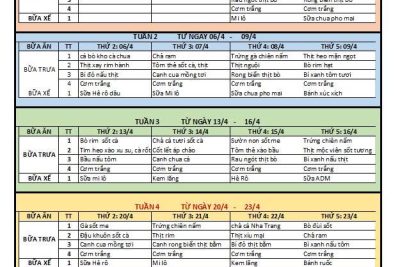 THÔNG BÁO: THỰC ĐƠN BÁN TRÚ THÁNG 4/2026